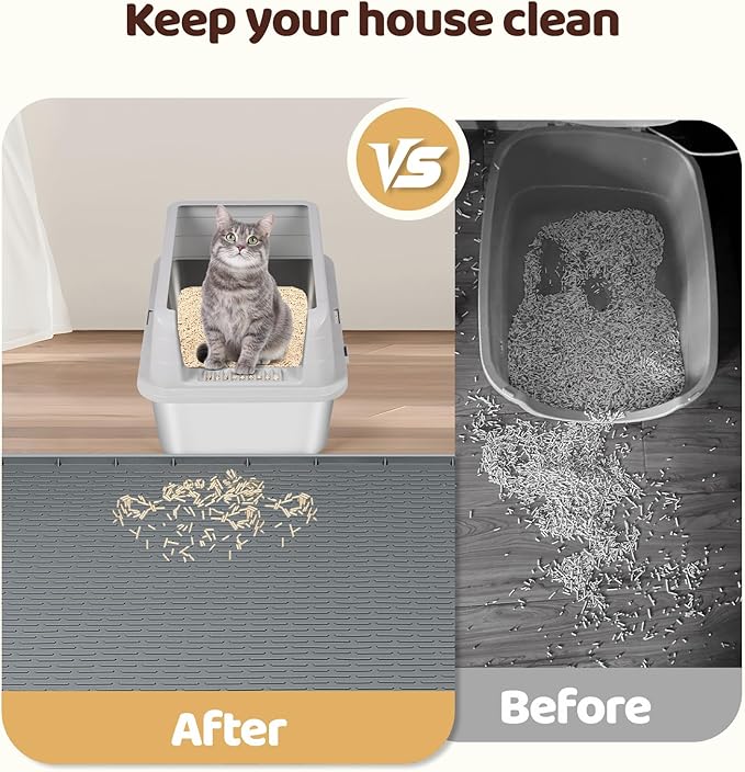 Bartuke Cat Litter Mat, XXL Extra Large 70" x 45" Silicone Mat Litter Trapping Mat for Scatter Control, Soft on Kitty Paws, Easy to Clean (Dark Grey)