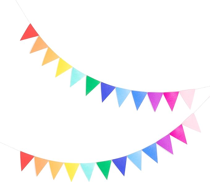 LOVENJOY 2 Assembled Rainbow Banners Felt Bunting Multicolor for Colorful Birthday Party Decorations