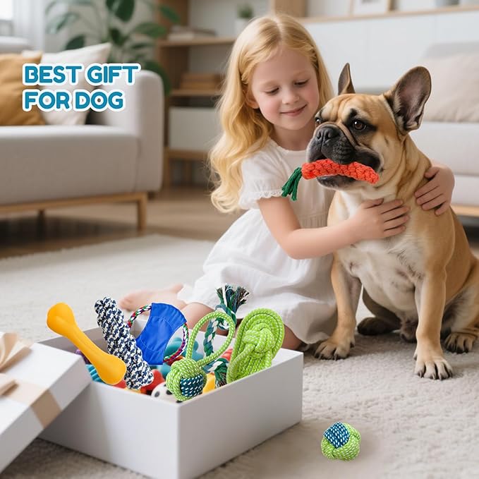 Dog Teething Chew Toys - 8 Pack Durable Dog Rope Toys for Small & Medium Dogs - Interactive Dental Chew Toys with Cotton, Tough Tug of War Puppy Teeth Cleaning & Training Toys