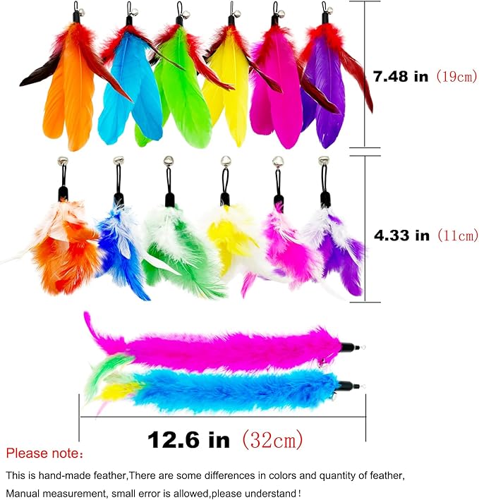 Cat Feather Toys Refills, 14 Pieces Natural Feathers Refills, Cat Wand Replacement Feathers Toy for Indoor Cats
