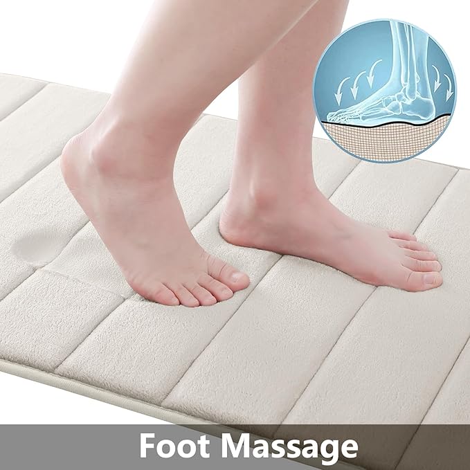 Buganda Memory Foam Bath Mat, 70" x 24", Ultra Soft and Non-Slip Bathroom Rugs, Water Absorbent and Machine Washable Bath Rug Runner for Bathroom, Shower, and Tub, Cream
