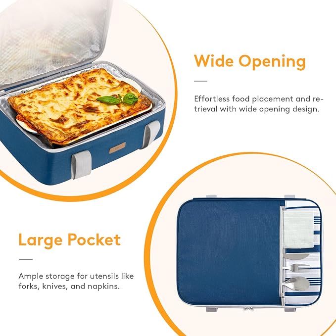 Lifewit LUNCIA Insulated Casserole Carrier for Hot or Cold Food, Lasagna Lugger Tote for Potluck Parties/Picnic/Cookouts, Fits 9"×13" Baking Dish, Dark Blue