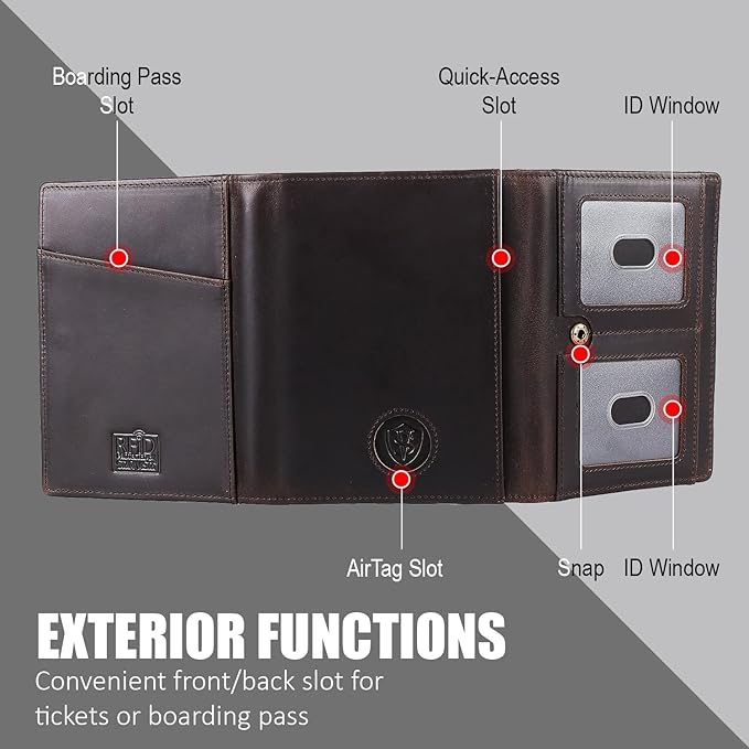 STAR VISTA Domenico Full Grain Leather Pilot Passport Wallet, Trifold Travel Document Organizer with RFID Blocking, Transparent Doc & Dual ID Windows, AirTag Slot, Pen & Travel Notebook