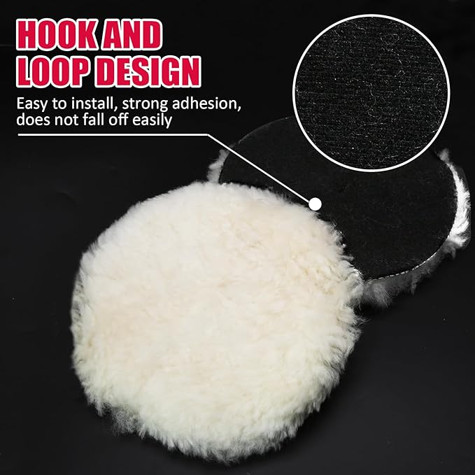 PHITUODA 2 Pcs Wool Polishing Pad 6 Inches Soft Sheepskin Buffing Pads with Hook and Loop Back for Compound Cutting & Polishing for Automotive, Marine, Furniture
