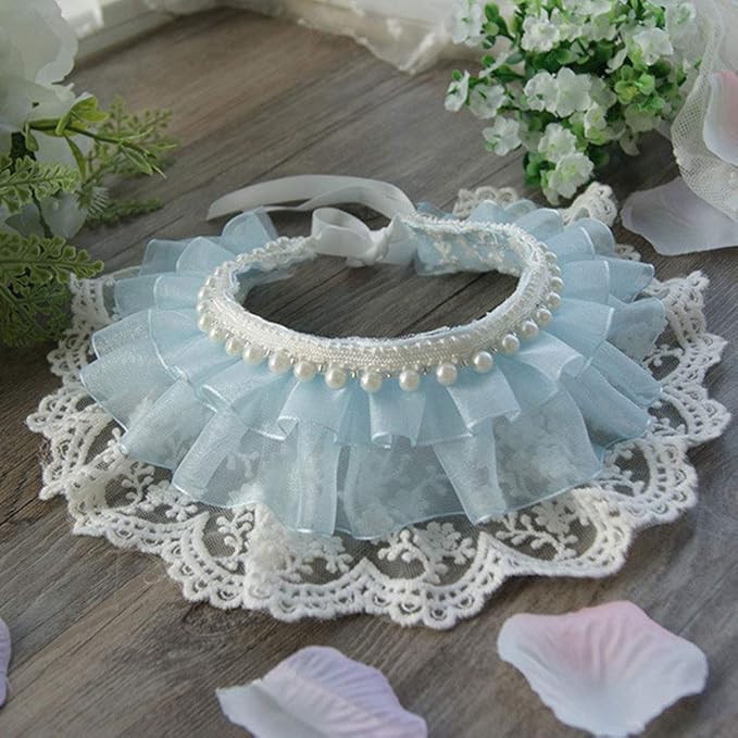 RayMinsin Pet Bandana CostumeCat Dog Cute lace Princess Saliva Towel Dog bib Scarf bib bib Small Dog cat Dress up Accessories (Blue)