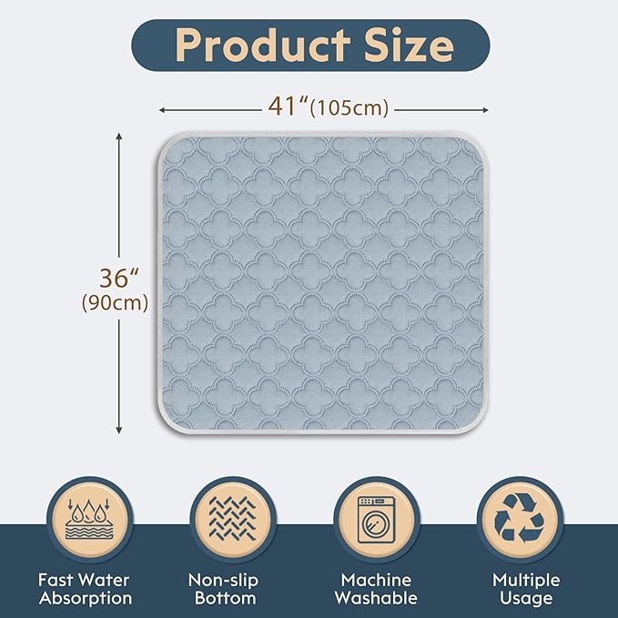 Washable Pee Pads for Dogs - 2 Pack Reusable Pee Pads，Waterproof Puppy Pads，Pet Training Pads，Super Absorbent with Dog Paw Shape Non-Slip Backing (Light Grey, 36" X 41" - 2 Pack)