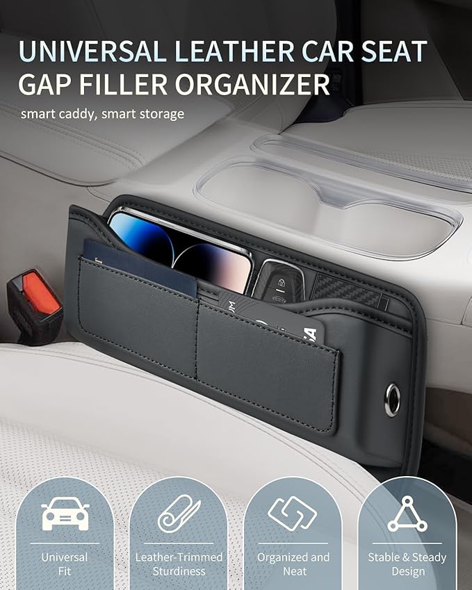 Florich Car Seat Gap Filler Organizer, Premium Leather Car Gap Filler for Car, Car Seat Organizer and Storages Between Seat Car Gap Filler Universal Fit for Car Suv Truck