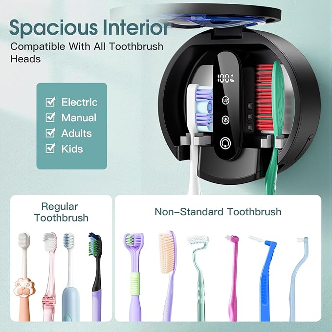 Toothbrush Holders for Bathroom,Wall-Mounted Toothbrush Holder,Smart Toothbrush Organizer with LED Screen and Drying,Rechargeable Tooth Brush Holder for Home & Travel