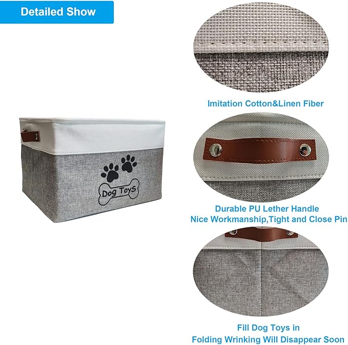 Large Dog Toy Basket Collapsible Dog Toy Box Shape Keeping Rectangle Dog Toy Bin for Pet Toys,Accessories