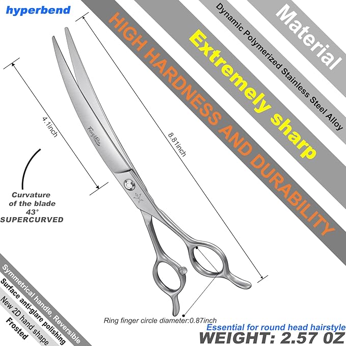 High-end Professional Dog Grooming Curved Scissors Pet Curved Shears 8 Inches Extremely Very Sharp Made Of Stainless Steel Alloy By Hand For Dog Cat Groomer