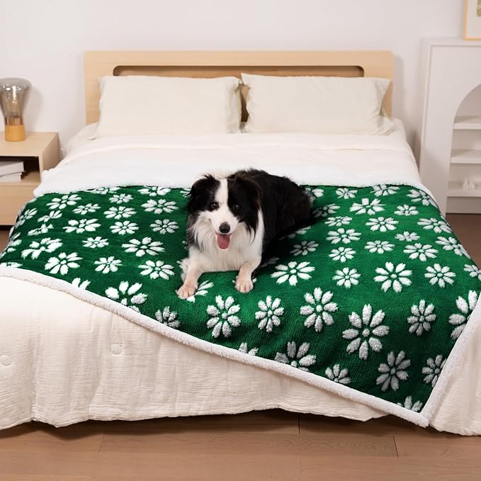 Yaning Waterproof Blanket for Dog Cat or Adult, Cute 3D Textured Flower Dog Blanket for Bed Couch Sofa, Soft Liquid Pee Proof Pet Furniture Protector, 60"x80", Green
