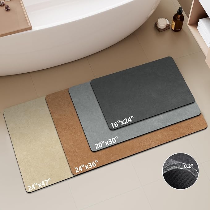 Bathroom Mat Quick Dry, Bathroom Rugs Non Slip Washable Thin Absorbent Bath Mat Fits Under Door Bathroom Floor Mat Perfect for Bath, Shower, or Sink 20"x30" Brown