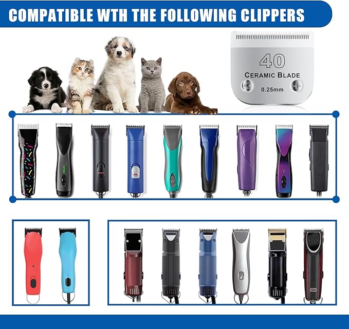 colorski 40# Detachable Pet Dog Grooming Clipper Ceramic Blade,Compatible with Andis Size 40 Cut Length 1/100"(0.25mm),Compatible with andis/wahl/Oster Dog Clippers 2PCS
