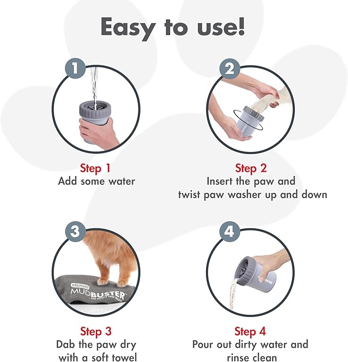 Dexas Medium MudBuster Portable Dog Paw Washer, Light Gray - Premium Quality Pet Supplies and Dog Accessories - Cleansing, Self Cleaning, Silicone - 6x6x6 Inches, 0.308 kg, 1 Count