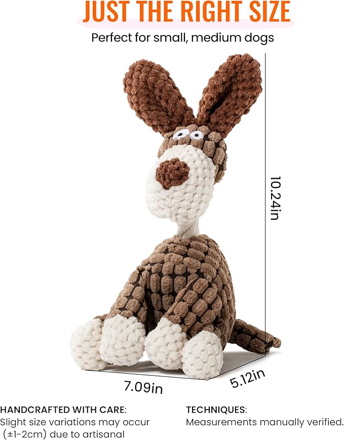 Squeaky Plush Dog Toys - Adorable Animal Designs with Soft Cotton Filling, Cute Stuffed Dog Chew Toys for Small, Medium Non-Aggressive Chewing Dogs Chewer (Brown Dog)