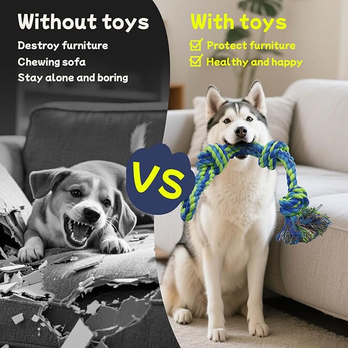 Rocfish [5 Pack] Dog Rope Toys for Aggressive Chewers, Nearly Indestructible Tug of War Toys for Large & Medium Dogs, 100% Cotton, Teeth Cleaning Chew Rope, Heavy Duty Tug of War Dog Toy for Boredom