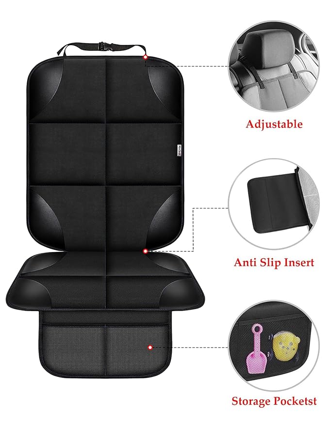 Meolsaek Car Seat Protector for Child Car Seat, Durable 600D Fabric Waterproof Car Seat Cover with Thick Pad Non-Slip Backing (No Imprints)