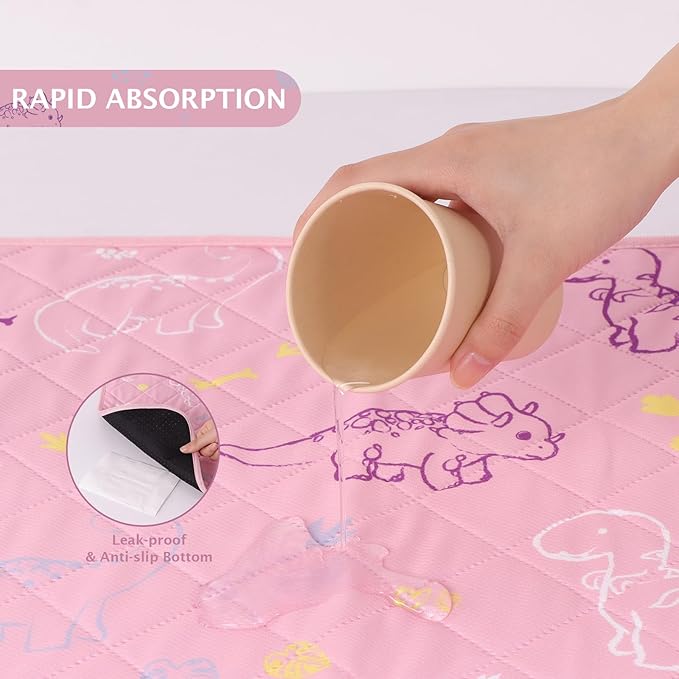 IEUUMLER Washable Pee Pads for Dogs, 2 Pack Non-Slip & Waterproof Whelping Pad, Reusable Puppy Potty Training With Fast Absorbent for Playpen EU007 (Pink Dinosaur, 30"X34"-2pcs)