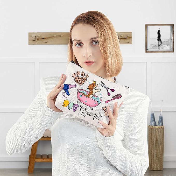 WZMPA Dog Groomer Cosmetic Bag - Pet Grooming Gift Zipper Pouch For Dog Salon & Lover