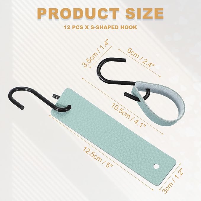 uxcell 12 Pcs PU Leather S Hooks, Multifunctional S Shaped Hooks for Hanging Coat Towel Camping Kitchen Bathroom Handle, Blue