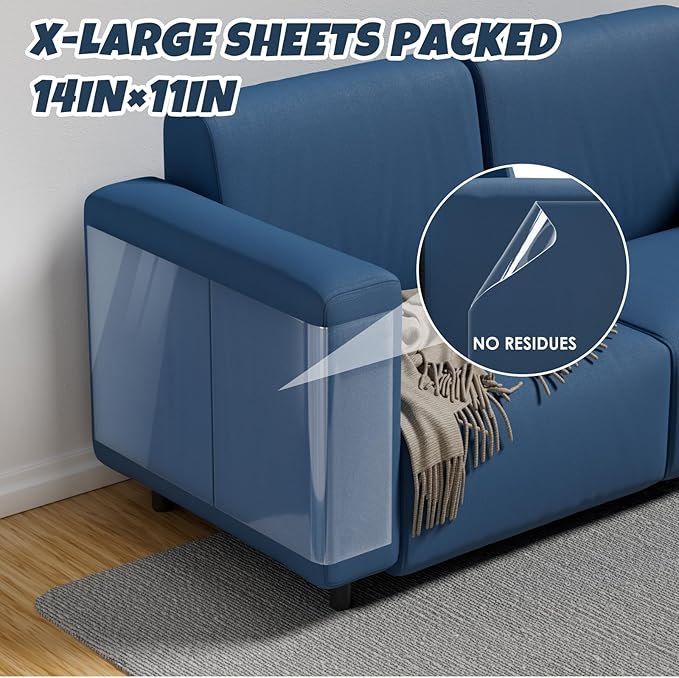 NO PINS Pain Cat Scratch Furniture Protector-12 Pack Thicken Self-Adhesive Single Side Couch Protector from Cat Claws,Furniture Protectors from Cats Scratching,Anti Scratch Deterren Protectors (12PC)