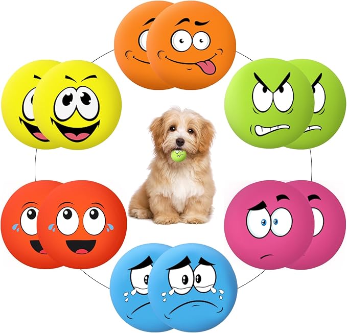 Hungdao 12 Pcs Squeaky Dog Toys Latex Rubber Squeaky Ball Smile Face Emoticon Dog Toys Chewing Interactive Ball Bulk Puppy Lovers Gift for Small Medium Pets Doggie Training (Cute Style)