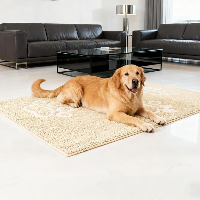 PUPTECK Dog Doormat for Dirty 60 x 30 inch Super Absorbent Microfiber, Non Skid Backing, Beige Door Mat Indooer