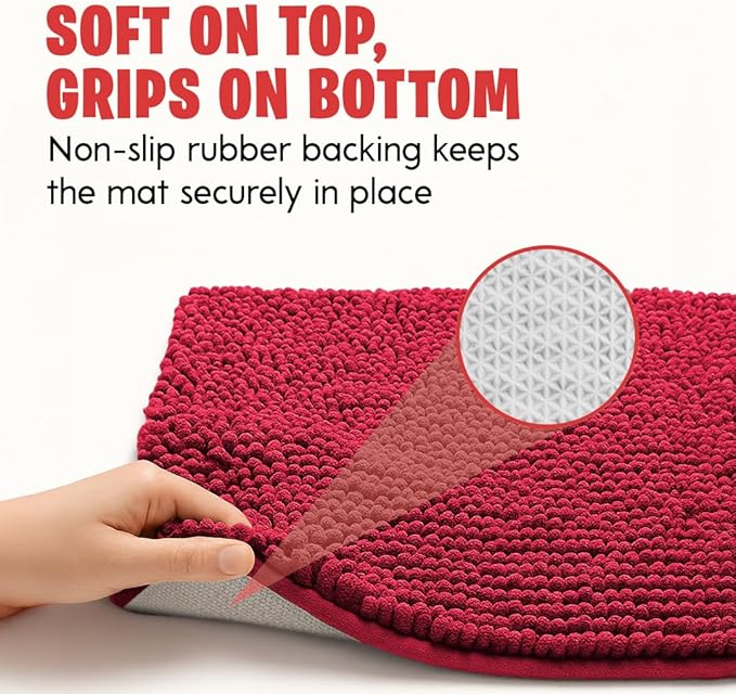 MudGuard Mat™ Dog Door Mat for Muddy Paws, Super Absorbent Microfiber, Non-Slip Indoor Mat, Quick Dry Chenille Mud Mat for Dogs & Entryway, Washable, Red 24" x 60"