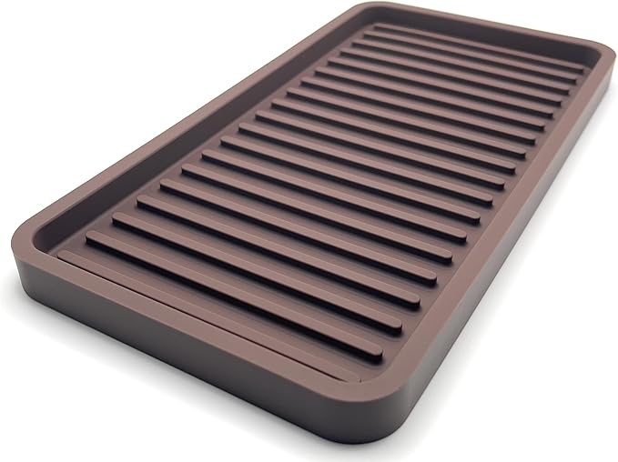 Happitasa Silicone Kitchen Sink Organizer Tray, Sponge Holder and Countertop Protector | Bathroom and Kitchen Soap Dish and Dispenser Tray (Dark Chocolate, 10"x5.25")