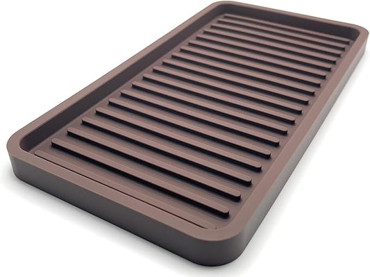 Happitasa Silicone Kitchen Sink Organizer Tray, Sponge Holder and Countertop Protector | Bathroom and Kitchen Soap Dish and Dispenser Tray (Dark Chocolate, 10"x5.25")