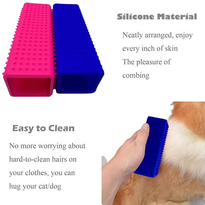 2 Pieces Pet Dog Cat Hair Remover, Block Roller Cleaner, Hollow Silicone Cleaner Brush for Sofa, Car Interiors, Furnishings, Carpets, Bedding or Any Fabric (Navy Blue, Pink)