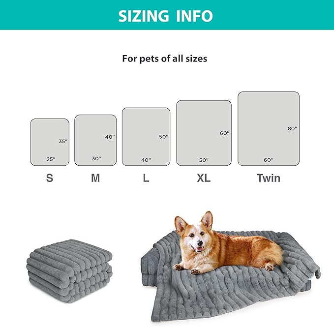 Waterproof Dog Blanket for Couch, Luxury Plush Washable Large Dogs Blankets for Furniture Protection, Super Soft Calming Pet Blanket for Indoors (Grey, 50"x60")