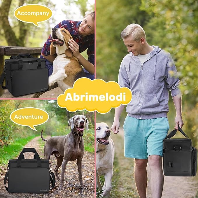 6 Set Dog Travel Bag, Large Pet Travel Kit for Supplies Includes 2 Food Containers, 1 Pet Organizer for Dogs, 2 Collapsible Bowls, 1 Treat Pouch, Dog Weekend Overnight Bag Luggage, Black