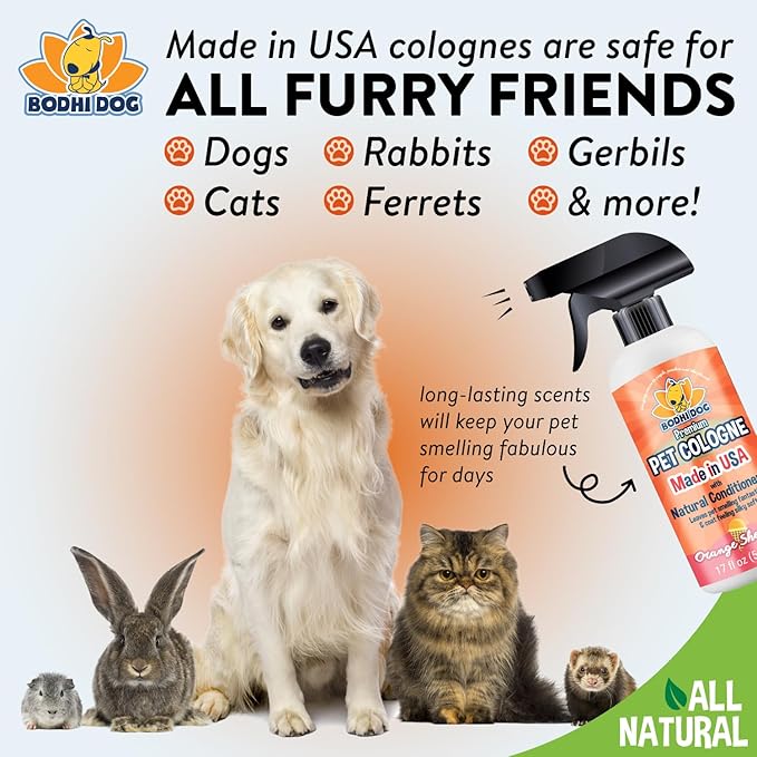 Bodhi Dog Natural Dog Cologne (Orange Sherbert) - Premium Scented Deodorizing Pet Perfume w/Conditioner for Dogs & Cats - Keeps Pets Fresh & Clean - Gentle and Safe Formula, Made in USA (17 Fl Oz)