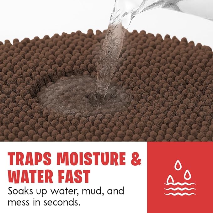 MudGuard Mat™ Dog Door Mat for Muddy Paws, Super Absorbent Microfiber, Non-Slip Indoor Mat, Quick Dry Chenille Mud Mat for Dogs & Entryway, Washable, Choco 36" x 60"