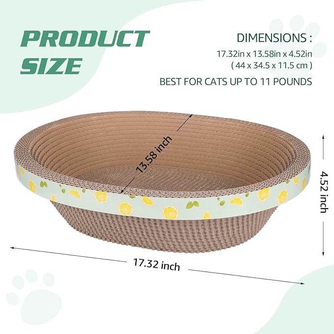 Oval Cat Scratcher Cardboard Couch Bed, Corrugated Cat Scratching Pad for Indoor Cats, Durable Cat Scratch Box Lounger for Furniture Protector (17.3 x 13.6 x 4.5 Inch)