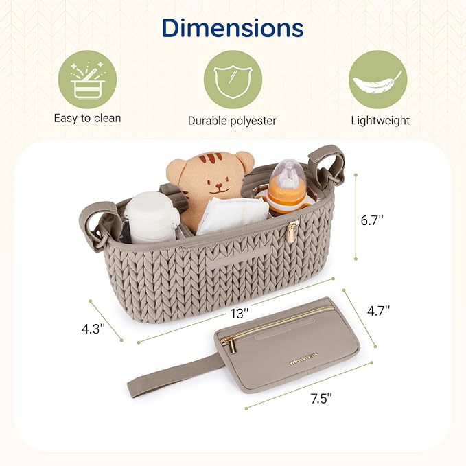 mommore Stroller Organizer with Insulated Cup Holders, Adjustable Stroller Caddy with Detachable Phone Bag, Stroller Accessories Fits for Uppababy, Doona, Jogger, Britax(Light Cafe)