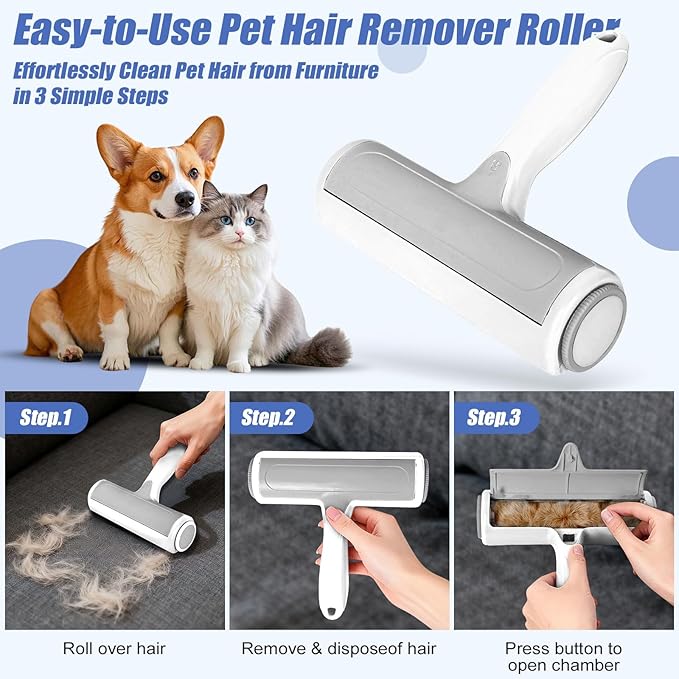 Pet Hair Remover Furniture, Reusable Lint Roller for Pet Hair, Pet Hair Remover Tool for Sofas, Furniture, Carpets, Sofa Beds, and Bedding(White Gray)