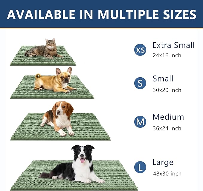 Smiry Dog Door Mat for Muddy Paws 30x20, Extra Soft Absorbent Chenille Doormat, Trap Moisture and Dirt, Non-Slip Machine Washable Front Door Mat for Indoor Entrance Inside Floor, Olive Green