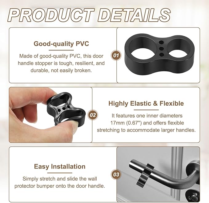PATIKIL 10pcs Door Handle Stopper, 15/17mm Hole Door Knob Stoppers Wall Protector Bumpers Reusable PVC Plastic Silicone for Home Cabinets Lever Buffer Shield, Black(Double Holes)
