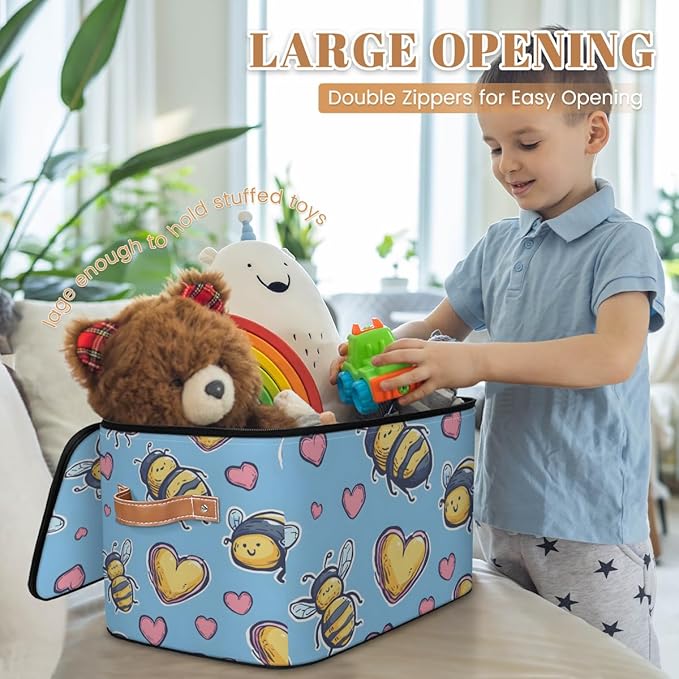 Cubes Storage Baskets,Bees Empty Gift Basket,Foldable Storage Box Bin,Waterproof Open Shelf Basket Organizer for Clothes Toy Bedroom Nursery Spring Home Decorative