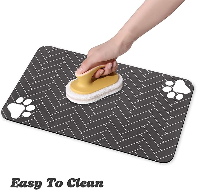 Dog Food Mats,Cat Absorbent Water Bowl Feeding Mats Pet Placemats for Food and Water Gray Wood 24 * 32 inch