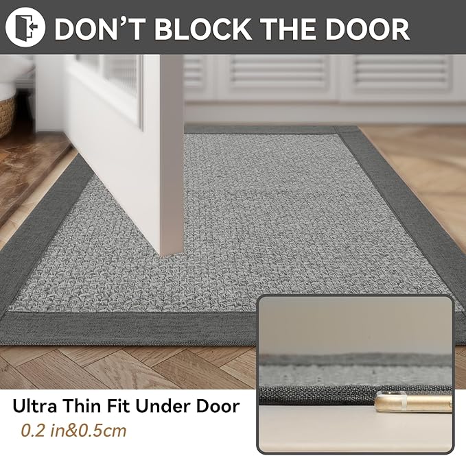 Non Slip Bath Mat Bathroom Rugs, Soft Jute-Like Ultra Thin Bath Mats, Rubber Backing Super Absorbent Quick Dry Bath Rug Shower Mat Fit Under Door Bathroom Floor, Machine Washable, Gray 16" x 24"