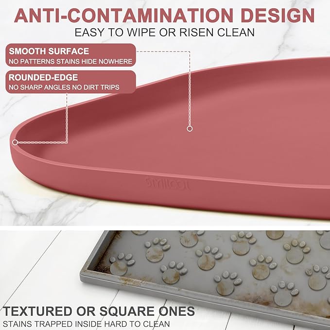 Silicone Pet Food Mat with Raised Edge for Food and Water Bowl, Dog Feeding Mats, Cat Food Trays for Floor Waterproof, Rubber Tray for Dogs and Cats, 24 x 16 x 0.8 Erythrinus