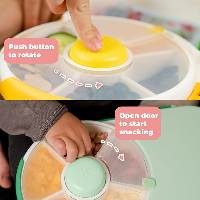 GoBe Kids Lunchbox with Small Snack Spinner Flip - Bundle with Hand Strap & Sticker Sheet, 2-in-1 Bento Style Lunch Container, 5 Small +1 Large Sandwich Compartment, BPA & PVC Free - Mint Green