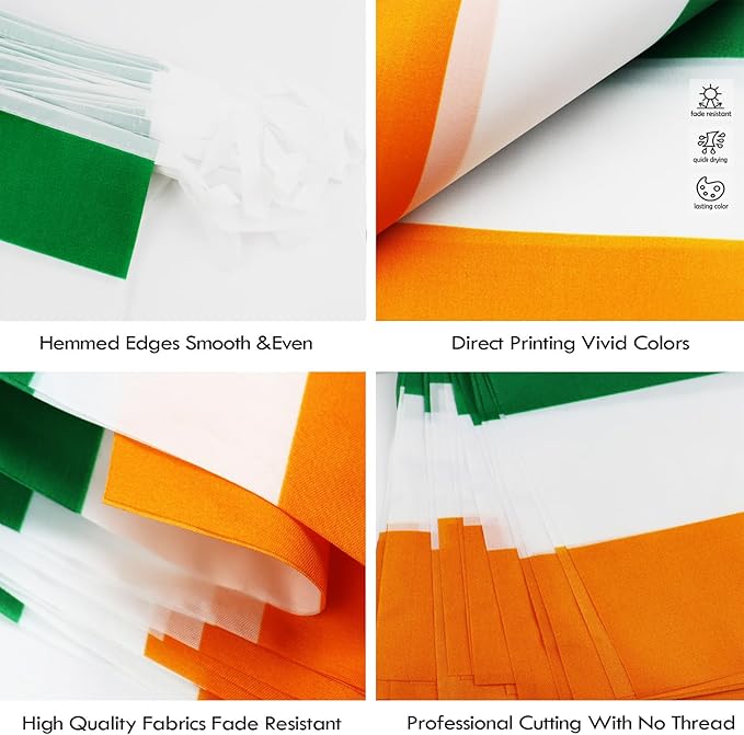 Ireland String Flag Pennant Banner - 38 Flags, 42 Feet Small Mini Irish Flags Bunting Banner for Country Decoration, School, Party, Sports Events, St. Patrick's Day