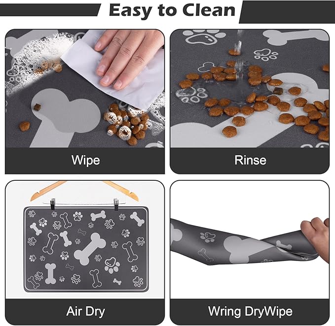 Pet Feeding Mat,Rapid Absorbent Mats for Dog Cat Food, Dog Placemat Water Bowl Mat with Rubber Backing,Messy Drinkers to Protect Floors, Pet Accessories 17"×29" Dark Grey