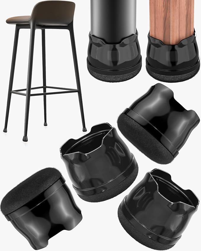 Upgrade 24 PCS Silicone & Felt Chair Leg Floor Protectors for Hardwood Floors - Furniture Pads, Chair Leg Covers/Caps - No Noise & Scratch-Proof - Round M (Fits 1"-1 3/16" / 26-30mm), Black