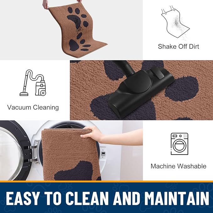 Smiry Dog Door Mat for Muddy Paws, Absorbs Moisture and Dirt, Low-Profile Entryway Mat with Non-Slip Backing, Entry Indoor Outdoor Doormat for Inside Floor (47x24 Inches, Camel and Black, Paw)