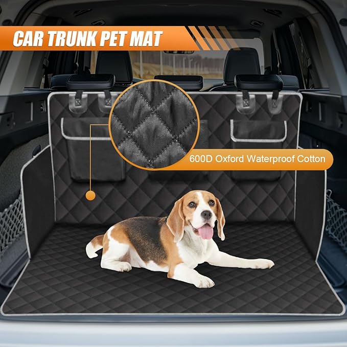 SUV Cargo Liner for Dogs, Universal Scratchproof Dog Trunk Cover with Bumper Flap Protector, Non Slip Waterproof Vehicle Pet Back Seat Mat Accessories for Sedans, Trunks (Black)